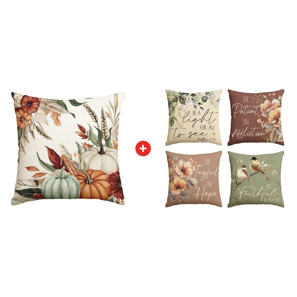 1351 Fall Pumpkin Leaves Wheat Corn Pillow Covers,18 x 18 Inch Seasonal